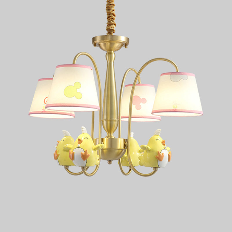 Patterned Fabric Tapered Chandelier Lighting Cartoon Gold Pendant Light with Resin Animal 4 Gold Chicken Clearhalo 'Ceiling Lights' 'Chandeliers' Lighting' options 2197401_6a1c0182-14e4-4913-9e08-be1877cb2b6d