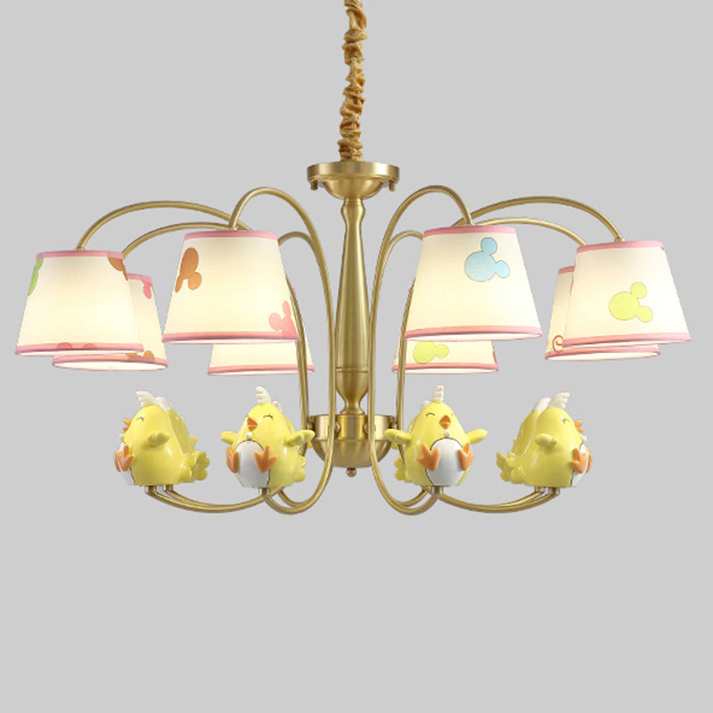 Patterned Fabric Tapered Chandelier Lighting Cartoon Gold Pendant Light with Resin Animal Clearhalo 'Ceiling Lights' 'Chandeliers' Lighting' options 2197403