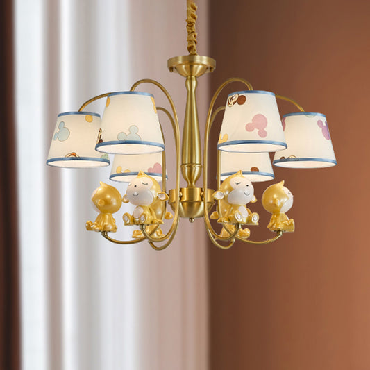 Animal Nursery Ceiling Lighting Resin Childrens Chandelier Light Fixture with Tapered Fabric Shade in Gold Clearhalo 'Ceiling Lights' 'Chandeliers' Lighting' options 2197406