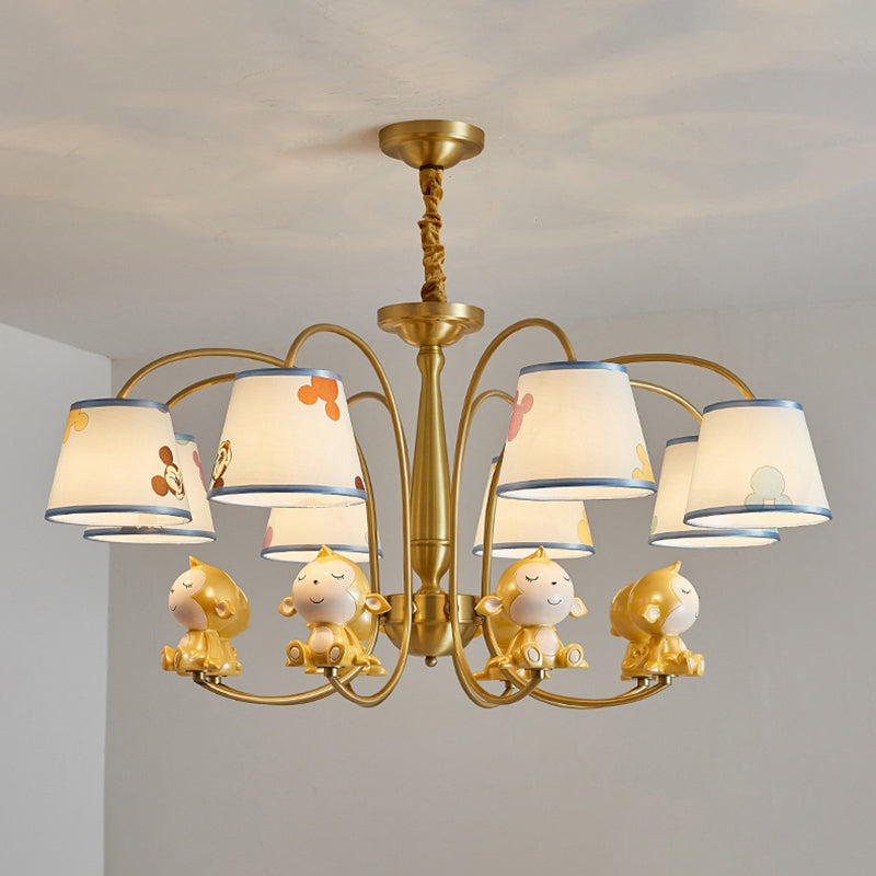 Animal Nursery Ceiling Lighting Resin Childrens Chandelier Light Fixture with Tapered Fabric Shade in Gold 8 Gold Monkey Clearhalo 'Ceiling Lights' 'Chandeliers' Lighting' options 2197409_57046080-d879-4bbc-a471-aa910b1cd565