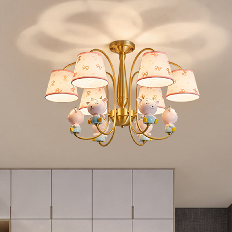 Animal Nursery Ceiling Lighting Resin Childrens Chandelier Light Fixture with Tapered Fabric Shade in Gold 6 Gold Sheep Clearhalo 'Ceiling Lights' 'Chandeliers' Lighting' options 2197413_05af7f6c-7dc8-439c-8362-a8df8e32ce53