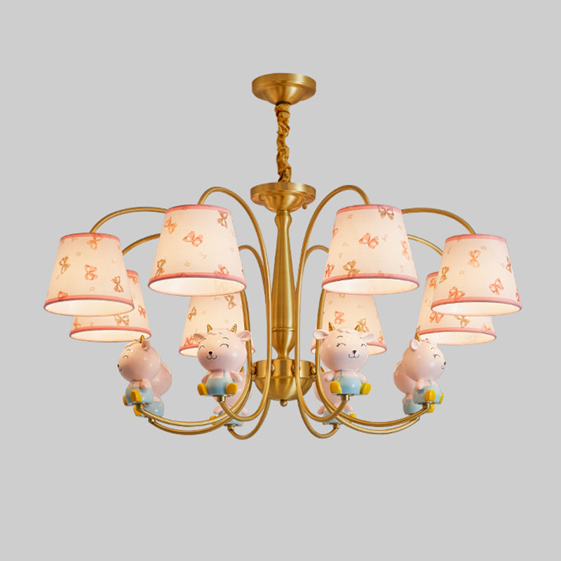 Animal Nursery Ceiling Lighting Resin Childrens Chandelier Light Fixture with Tapered Fabric Shade in Gold 8 Gold Sheep Clearhalo 'Ceiling Lights' 'Chandeliers' Lighting' options 2197416_73be82bb-f7da-4074-9007-fbdee2ac1bf3