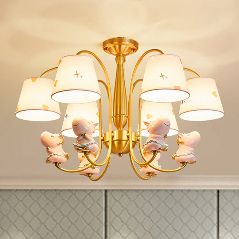 Animal Nursery Ceiling Lighting Resin Childrens Chandelier Light Fixture with Tapered Fabric Shade in Gold 6 Gold Horse Clearhalo 'Ceiling Lights' 'Chandeliers' Lighting' options 2197418_d183e8a1-729f-4fda-a2cc-8b2a50c0a86f