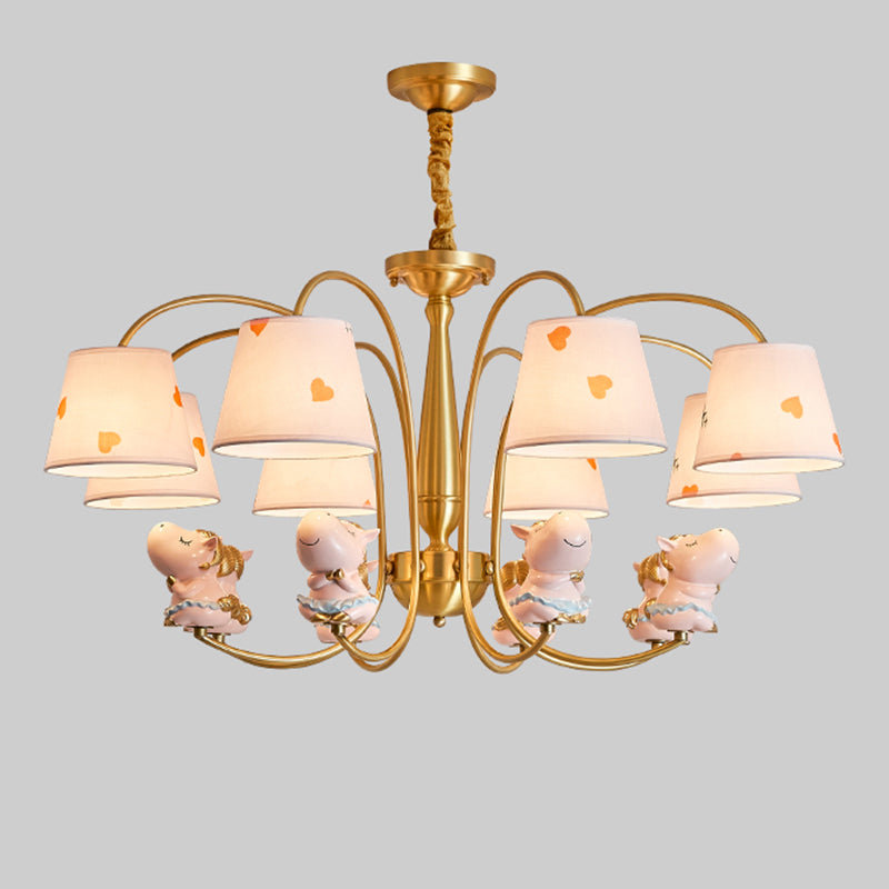 Animal Nursery Ceiling Lighting Resin Childrens Chandelier Light Fixture with Tapered Fabric Shade in Gold 8 Gold Horse Clearhalo 'Ceiling Lights' 'Chandeliers' Lighting' options 2197421_34d0fdcf-8723-4be5-8461-a18679370173