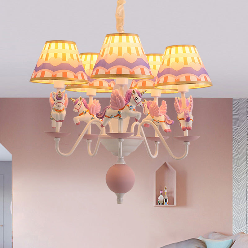 Cartoon Flying Unicorn Chandelier Pendant Light Resin Nursery Hanging Light with Empire Shade 5 Pink Clearhalo 'Ceiling Lights' 'Chandeliers' Lighting' options 2197423_318a6ff1-e928-4f96-8820-572003ffbad9