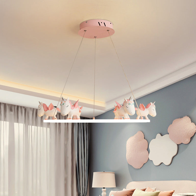 Ring LED Chandelier Light Childrens Acrylic Kindergarten Pendant Light Fixture with Resin Unicorn Clearhalo 'Ceiling Lights' 'Chandeliers' Lighting' options 2197436