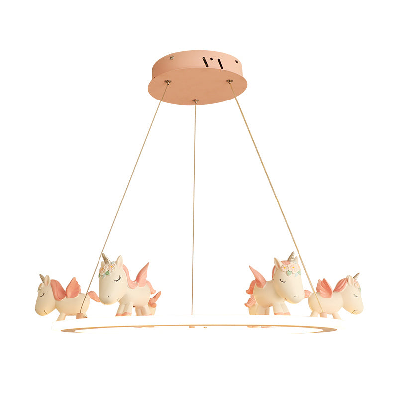 Ring LED Chandelier Light Childrens Acrylic Kindergarten Pendant Light Fixture with Resin Unicorn Clearhalo 'Ceiling Lights' 'Chandeliers' Lighting' options 2197438