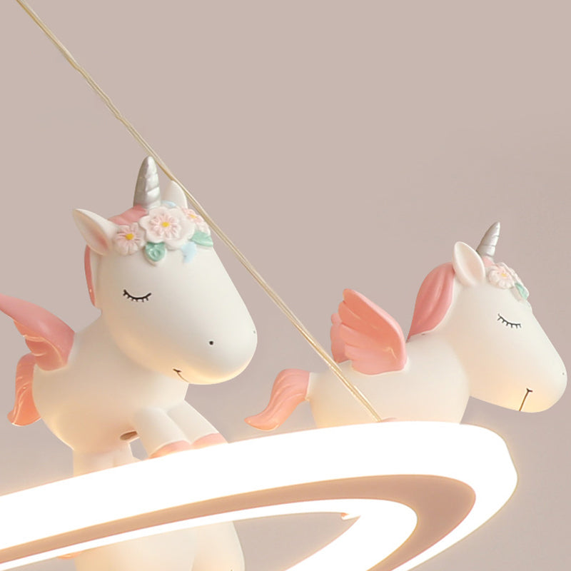 Ring LED Chandelier Light Childrens Acrylic Kindergarten Pendant Light Fixture with Resin Unicorn Clearhalo 'Ceiling Lights' 'Chandeliers' Lighting' options 2197439