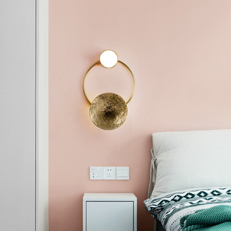 Minimalist Orbit Wall Sconce Lamp 10"/12.5"/17" Wide Metallic Wall Light Fixture in Brass, White Light Brass 10" Clearhalo 'Cast Iron' 'Glass' 'Industrial' 'Modern wall lights' 'Modern' 'Tiffany' 'Traditional wall lights' 'Wall Lamps & Sconces' 'Wall Lights' Lighting' 219744