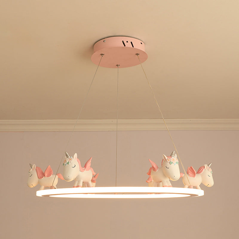 Ring LED Chandelier Light Childrens Acrylic Kindergarten Pendant Light Fixture with Resin Unicorn Clearhalo 'Ceiling Lights' 'Chandeliers' Lighting' options 2197440