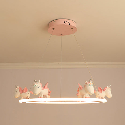 Ring LED Chandelier Light Childrens Acrylic Kindergarten Pendant Light Fixture with Resin Unicorn Clearhalo 'Ceiling Lights' 'Chandeliers' Lighting' options 2197440