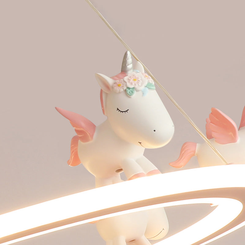 Ring LED Chandelier Light Childrens Acrylic Kindergarten Pendant Light Fixture with Resin Unicorn Clearhalo 'Ceiling Lights' 'Chandeliers' Lighting' options 2197443