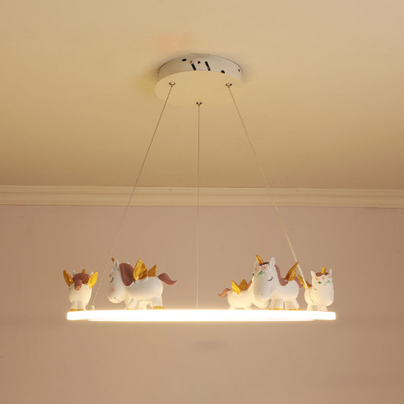 Ring LED Chandelier Light Childrens Acrylic Kindergarten Pendant Light Fixture with Resin Unicorn Clearhalo 'Ceiling Lights' 'Chandeliers' Lighting' options 2197446