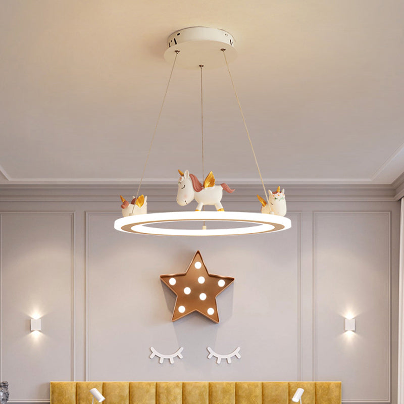 Ring LED Chandelier Light Childrens Acrylic Kindergarten Pendant Light Fixture with Resin Unicorn Clearhalo 'Ceiling Lights' 'Chandeliers' Lighting' options 2197447