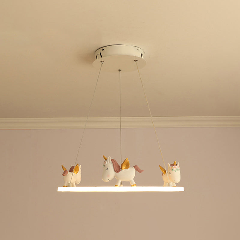 Ring LED Chandelier Light Childrens Acrylic Kindergarten Pendant Light Fixture with Resin Unicorn Clearhalo 'Ceiling Lights' 'Chandeliers' Lighting' options 2197448