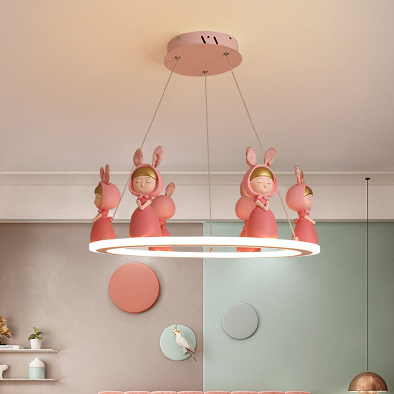 Acrylic Circular Suspension Light Kids Chandelier Lighting with Decorative Figurine for Nursery Pink Large Clearhalo 'Ceiling Lights' 'Chandeliers' Lighting' options 2197449_947d86fc-b00a-4dd5-869b-675ce12c6d99