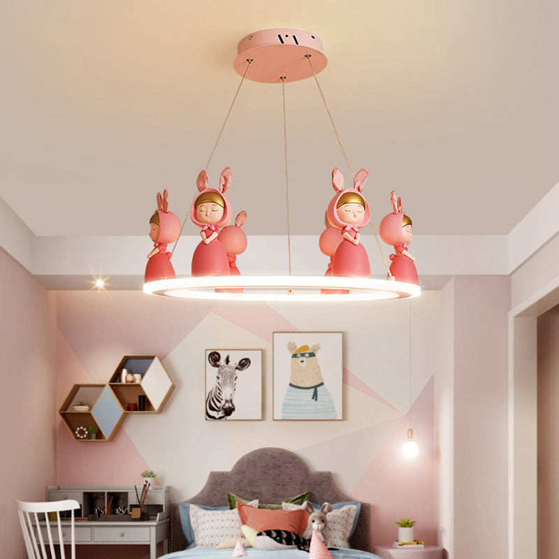 Acrylic Circular Suspension Light Kids Chandelier Lighting with Decorative Figurine for Nursery Clearhalo 'Ceiling Lights' 'Chandeliers' Lighting' options 2197450