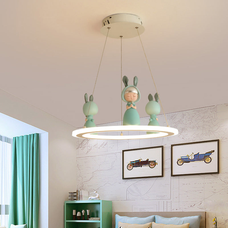 Acrylic Circular Suspension Light Kids Chandelier Lighting with Decorative Figurine for Nursery Green Small Clearhalo 'Ceiling Lights' 'Chandeliers' Lighting' options 2197458_d7cea4cb-c0d8-4df3-9824-2e822f2c5822