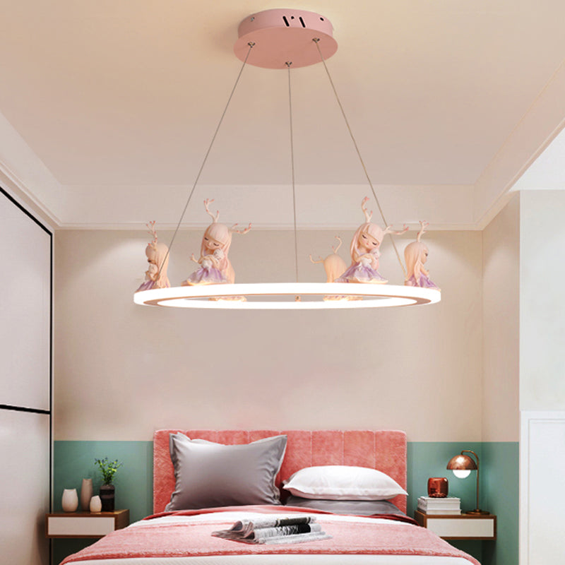 Acrylic Circular Suspension Light Kids Chandelier Lighting with Decorative Figurine for Nursery Clearhalo 'Ceiling Lights' 'Chandeliers' Lighting' options 2197460