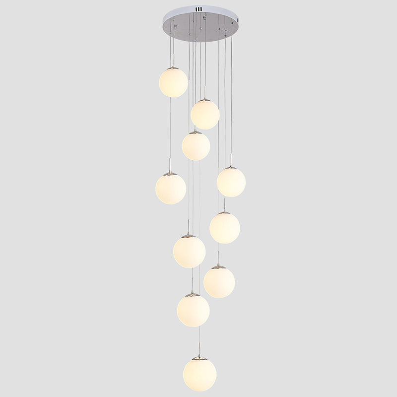 Frost Glass Sphere Multi Ceiling Light Artistic 10 Heads Suspension Lighting in Silver Clearhalo 'Ceiling Lights' 'Glass shade' 'Glass' 'Modern Pendants' 'Modern' 'Pendant Lights' 'Pendants' Lighting' 2197484