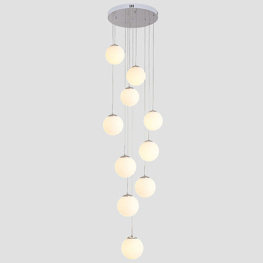 Frost Glass Sphere Multi Ceiling Light Artistic 10 Heads Suspension Lighting in Silver Clearhalo 'Ceiling Lights' 'Glass shade' 'Glass' 'Modern Pendants' 'Modern' 'Pendant Lights' 'Pendants' Lighting' 2197484