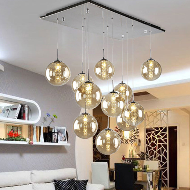 Round Shaded Staircase LED Hanging Lighting Glass Minimalist Multi Light Pendant 11 Amber Clearhalo 'Ceiling Lights' 'Glass shade' 'Glass' 'Modern Pendants' 'Modern' 'Pendant Lights' 'Pendants' Lighting' 2197488