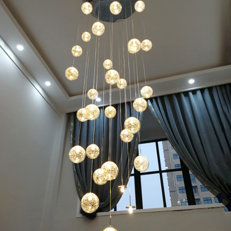 Sphere Shade Suspension Light Modern Style Tan Glass 30 Bulbs Multi Light Pendant in Chrome Clearhalo 'Ceiling Lights' 'Glass shade' 'Glass' 'Modern Pendants' 'Modern' 'Pendant Lights' 'Pendants' Lighting' 2197496