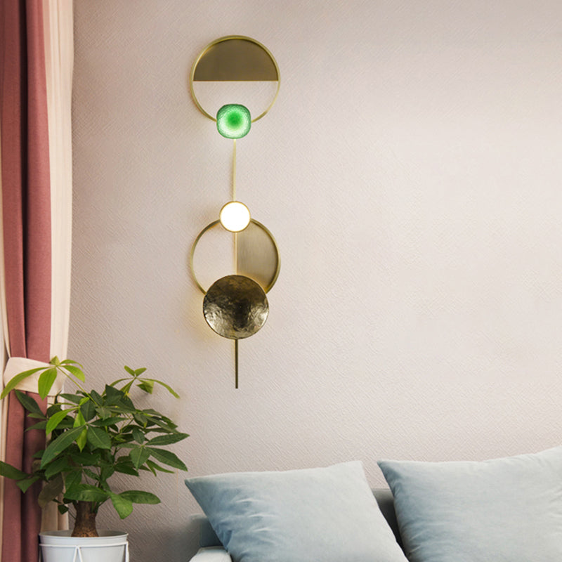 Minimalist Orbit Wall Sconce Lamp 10"/12.5"/17" Wide Metallic Wall Light Fixture in Brass, White Light Brass 12.5" Clearhalo 'Cast Iron' 'Glass' 'Industrial' 'Modern wall lights' 'Modern' 'Tiffany' 'Traditional wall lights' 'Wall Lamps & Sconces' 'Wall Lights' Lighting' 219751