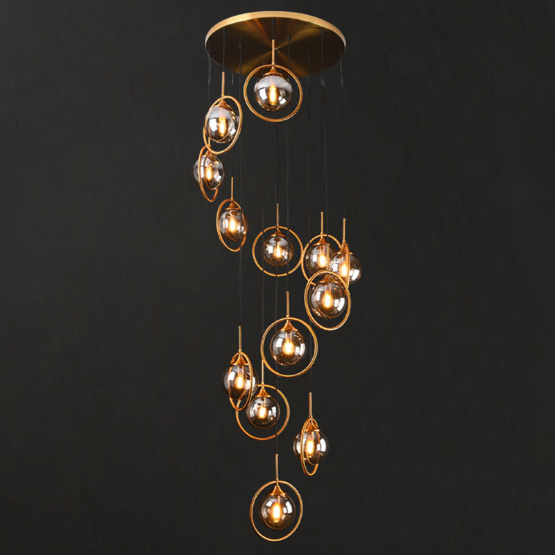Nordic Style Spiral Ball Hanging Lighting Glass Staircase Multi Light Pendant Clearhalo 'Ceiling Lights' 'Glass shade' 'Glass' 'Modern Pendants' 'Modern' 'Pendant Lights' 'Pendants' Lighting' 2197511