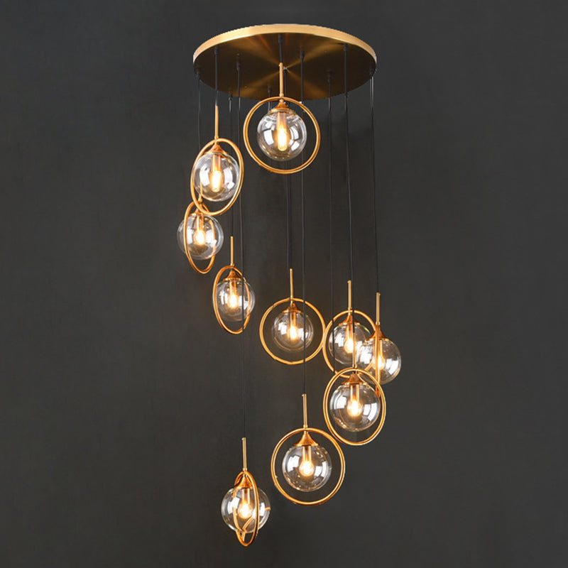 Nordic Style Spiral Ball Hanging Lighting Glass Staircase Multi Light Pendant 13 Clear B Clearhalo 'Ceiling Lights' 'Glass shade' 'Glass' 'Modern Pendants' 'Modern' 'Pendant Lights' 'Pendants' Lighting' 2197513