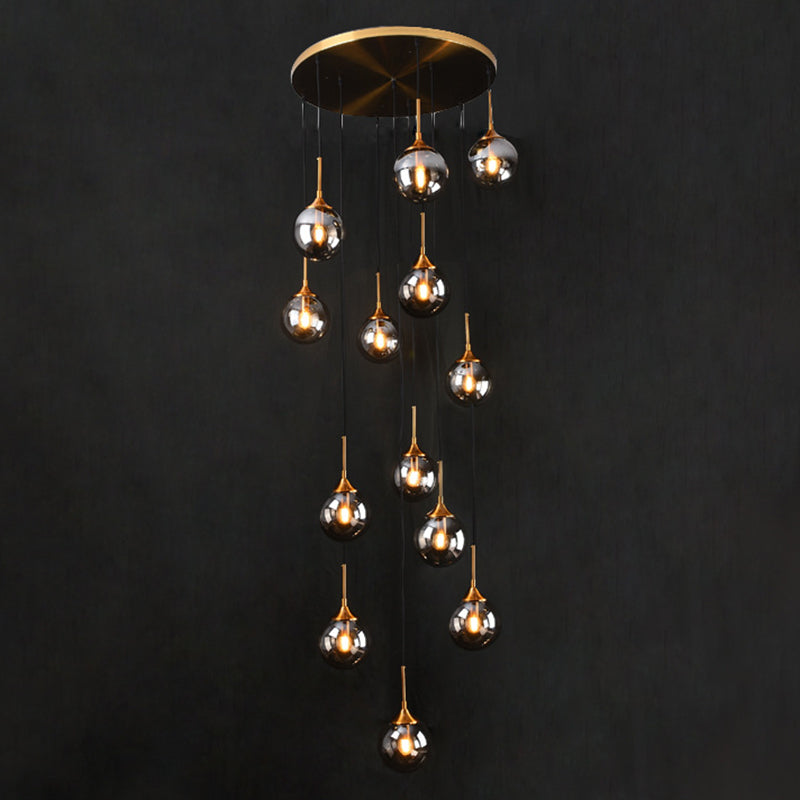 Nordic Style Spiral Ball Hanging Lighting Glass Staircase Multi Light Pendant 13 Smoke Gray A Clearhalo 'Ceiling Lights' 'Glass shade' 'Glass' 'Modern Pendants' 'Modern' 'Pendant Lights' 'Pendants' Lighting' 2197514