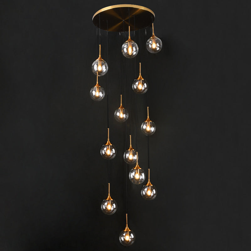 Nordic Style Spiral Ball Hanging Lighting Glass Staircase Multi Light Pendant 13 Clear A Clearhalo 'Ceiling Lights' 'Glass shade' 'Glass' 'Modern Pendants' 'Modern' 'Pendant Lights' 'Pendants' Lighting' 2197516