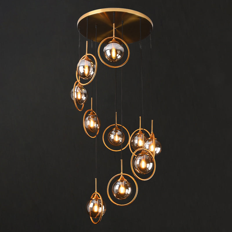 Nordic Style Spiral Ball Hanging Lighting Glass Staircase Multi Light Pendant Clearhalo 'Ceiling Lights' 'Glass shade' 'Glass' 'Modern Pendants' 'Modern' 'Pendant Lights' 'Pendants' Lighting' 2197518
