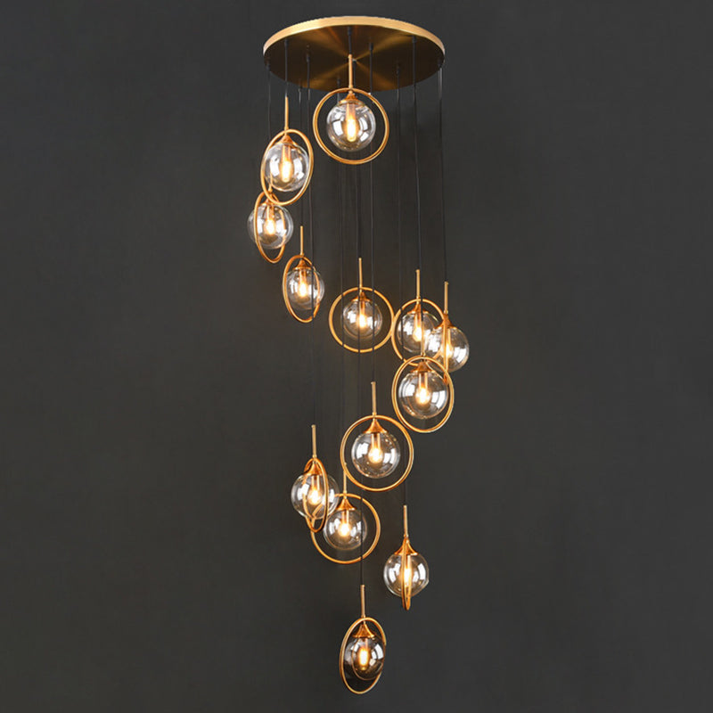 Nordic Style Spiral Ball Hanging Lighting Glass Staircase Multi Light Pendant 10 Clear B Clearhalo 'Ceiling Lights' 'Glass shade' 'Glass' 'Modern Pendants' 'Modern' 'Pendant Lights' 'Pendants' Lighting' 2197520