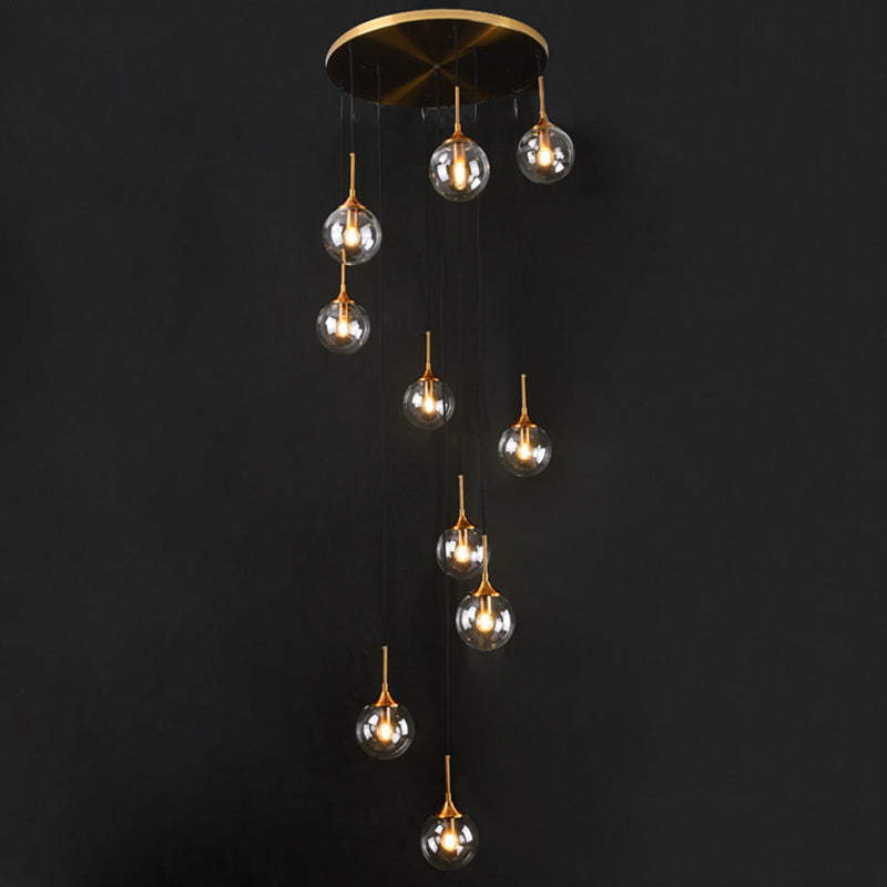 Nordic Style Spiral Ball Hanging Lighting Glass Staircase Multi Light Pendant 10 Clear A Clearhalo 'Ceiling Lights' 'Glass shade' 'Glass' 'Modern Pendants' 'Modern' 'Pendant Lights' 'Pendants' Lighting' 2197524