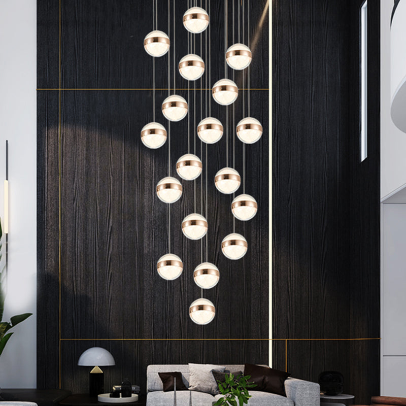 Ball Shade LED Multi Ceiling Light Crystal Staircase Suspension Lighting in Gold 18 Gold Clearhalo 'Ceiling Lights' 'Modern Pendants' 'Modern' 'Pendant Lights' 'Pendants' Lighting' 2197530