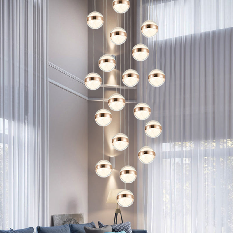 Ball Shade LED Multi Ceiling Light Crystal Staircase Suspension Lighting in Gold Clearhalo 'Ceiling Lights' 'Modern Pendants' 'Modern' 'Pendant Lights' 'Pendants' Lighting' 2197531