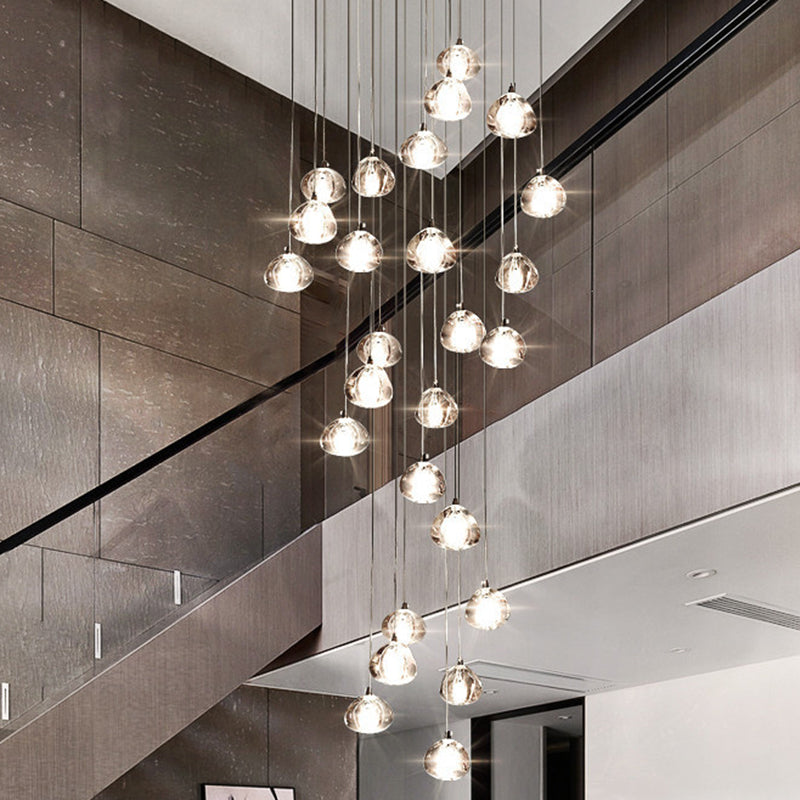Stone Shaped Staircase Light Pendant Crystal Simplicity LED Hanging Lighting in Chrome 26 Chrome Clearhalo 'Ceiling Lights' 'Modern Pendants' 'Modern' 'Pendant Lights' 'Pendants' Lighting' 2197543