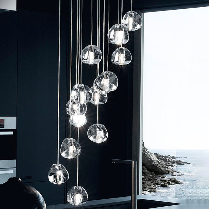 Stone Shaped Staircase Light Pendant Crystal Simplicity LED Hanging Lighting in Chrome 14 Chrome Clearhalo 'Ceiling Lights' 'Modern Pendants' 'Modern' 'Pendant Lights' 'Pendants' Lighting' 2197545