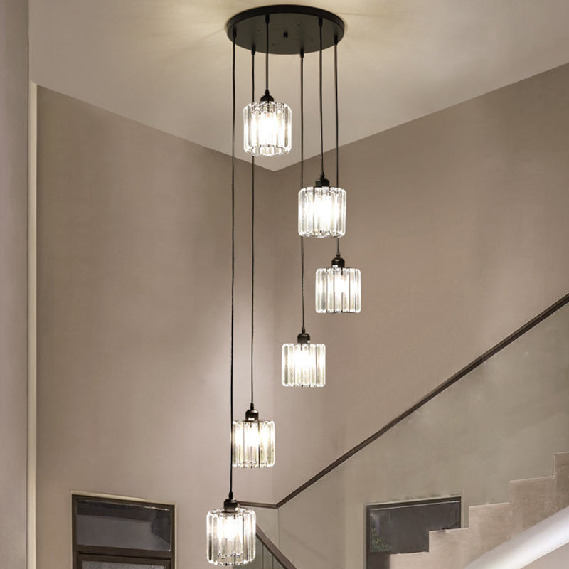 Geometric Prismatic Crystal Multi Ceiling Light Simplicity Black Suspension Lighting for Staircase Clearhalo 'Ceiling Lights' 'Modern Pendants' 'Modern' 'Pendant Lights' 'Pendants' Lighting' 2197565