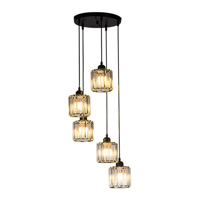 Geometric Prismatic Crystal Multi Ceiling Light Simplicity Black Suspension Lighting for Staircase 5 Black Clearhalo 'Ceiling Lights' 'Modern Pendants' 'Modern' 'Pendant Lights' 'Pendants' Lighting' 2197570