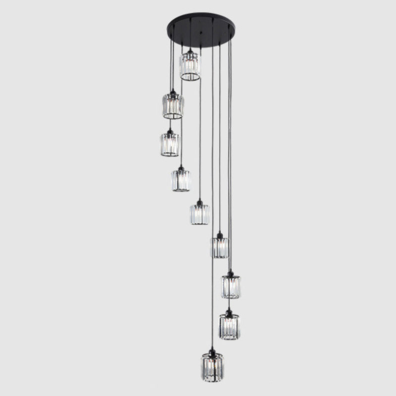 Geometric Prismatic Crystal Multi Ceiling Light Simplicity Black Suspension Lighting for Staircase 9 Black Clearhalo 'Ceiling Lights' 'Modern Pendants' 'Modern' 'Pendant Lights' 'Pendants' Lighting' 2197571