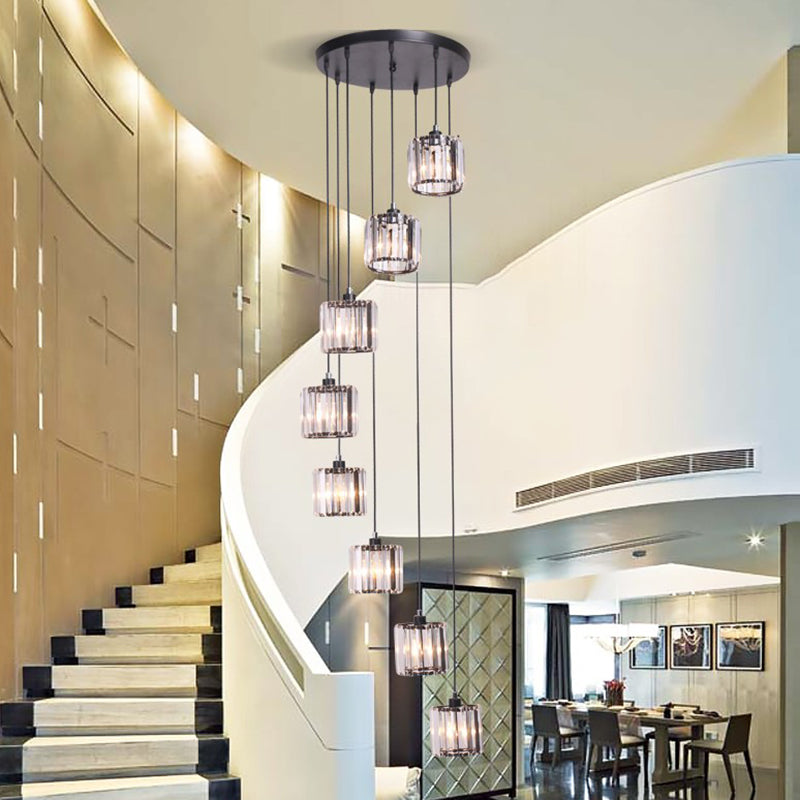 Geometrical Shade Staircase Suspension Light Glass Contemporary Multi Light Pendant Clearhalo 'Ceiling Lights' 'Glass shade' 'Glass' 'Modern Pendants' 'Modern' 'Pendant Lights' 'Pendants' Lighting' 2197573