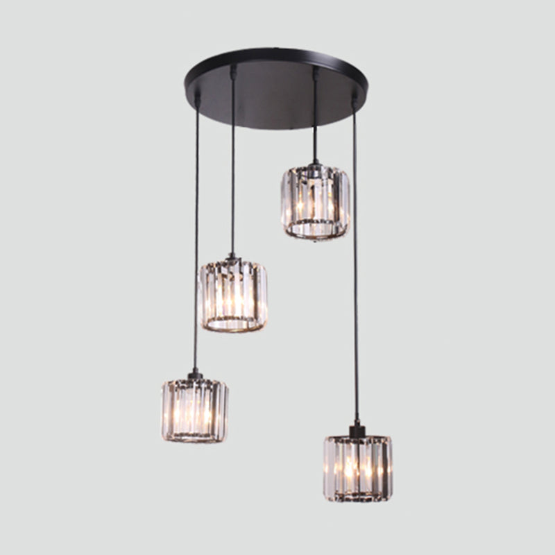 Geometrical Shade Staircase Suspension Light Glass Contemporary Multi Light Pendant 4 Black Cylinder Clearhalo 'Ceiling Lights' 'Glass shade' 'Glass' 'Modern Pendants' 'Modern' 'Pendant Lights' 'Pendants' Lighting' 2197581
