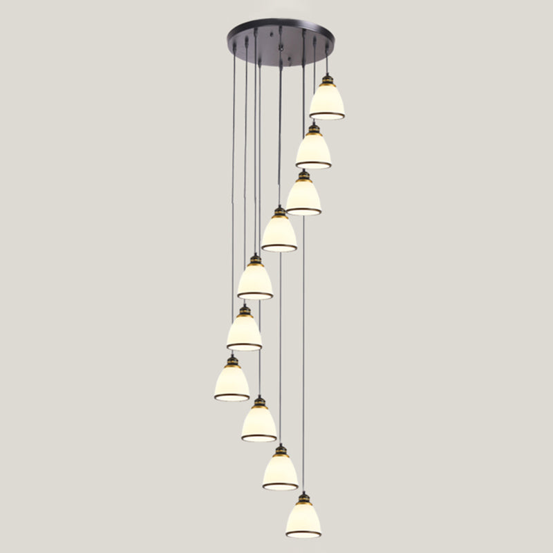Geometrical Shade Staircase Suspension Light Glass Contemporary Multi Light Pendant 10 Black Cone Clearhalo 'Ceiling Lights' 'Glass shade' 'Glass' 'Modern Pendants' 'Modern' 'Pendant Lights' 'Pendants' Lighting' 2197582