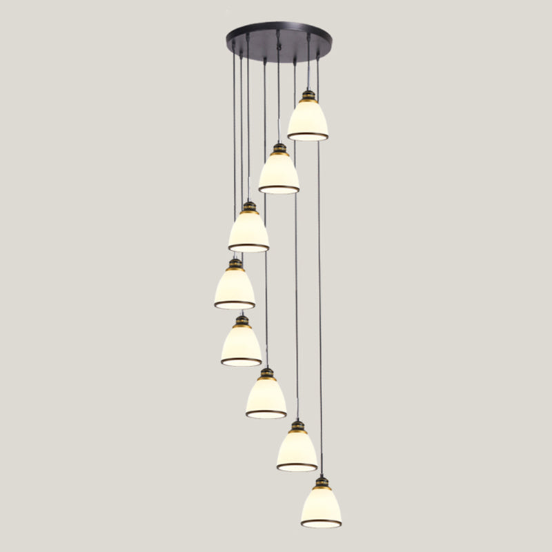 Geometrical Shade Staircase Suspension Light Glass Contemporary Multi Light Pendant 8 Black Cone Clearhalo 'Ceiling Lights' 'Glass shade' 'Glass' 'Modern Pendants' 'Modern' 'Pendant Lights' 'Pendants' Lighting' 2197583