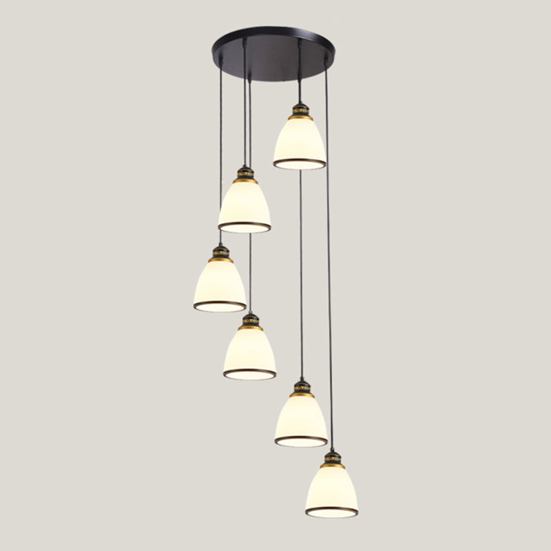 Geometrical Shade Staircase Suspension Light Glass Contemporary Multi Light Pendant 6 Black Cone Clearhalo 'Ceiling Lights' 'Glass shade' 'Glass' 'Modern Pendants' 'Modern' 'Pendant Lights' 'Pendants' Lighting' 2197584