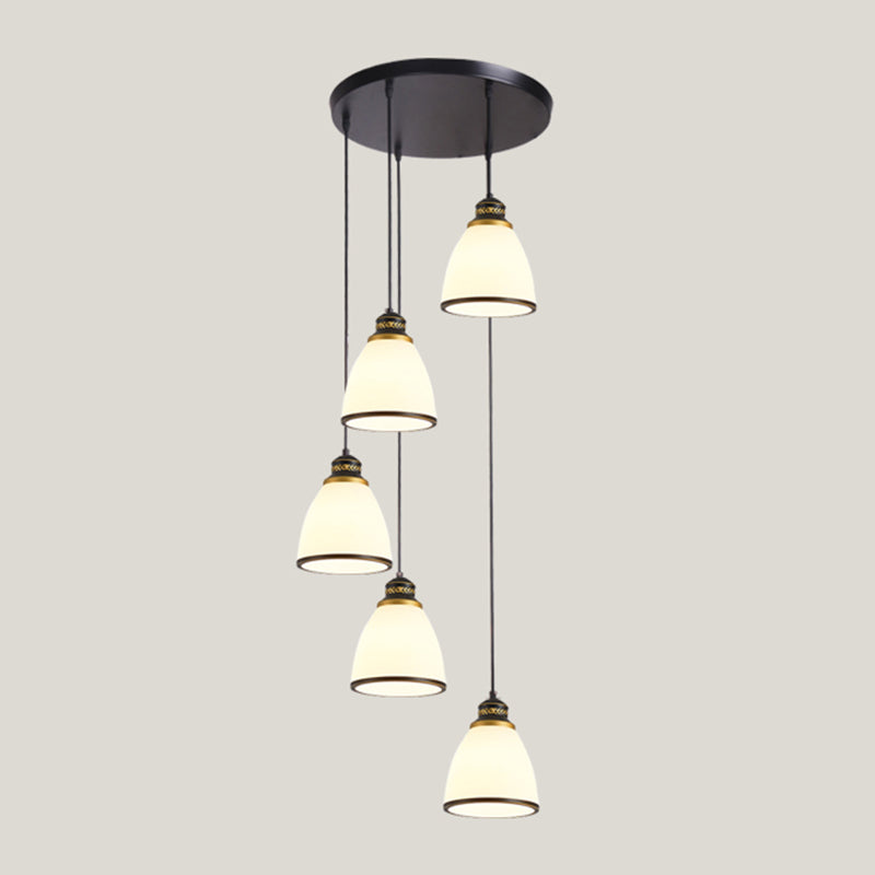 Geometrical Shade Staircase Suspension Light Glass Contemporary Multi Light Pendant 5 Black Cone Clearhalo 'Ceiling Lights' 'Glass shade' 'Glass' 'Modern Pendants' 'Modern' 'Pendant Lights' 'Pendants' Lighting' 2197585