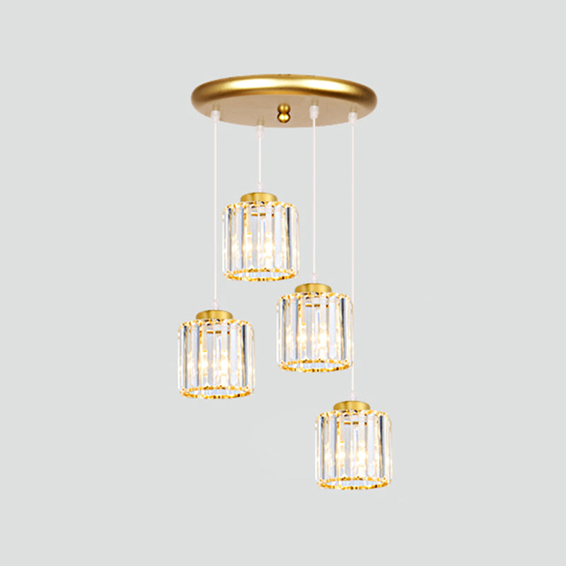 Geometrical Shade Staircase Suspension Light Glass Contemporary Multi Light Pendant 4 Gold Cylinder Clearhalo 'Ceiling Lights' 'Glass shade' 'Glass' 'Modern Pendants' 'Modern' 'Pendant Lights' 'Pendants' Lighting' 2197591