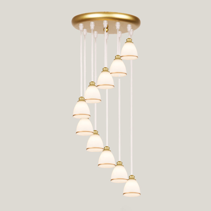 Geometrical Shade Staircase Suspension Light Glass Contemporary Multi Light Pendant 10 Gold Cone Clearhalo 'Ceiling Lights' 'Glass shade' 'Glass' 'Modern Pendants' 'Modern' 'Pendant Lights' 'Pendants' Lighting' 2197592